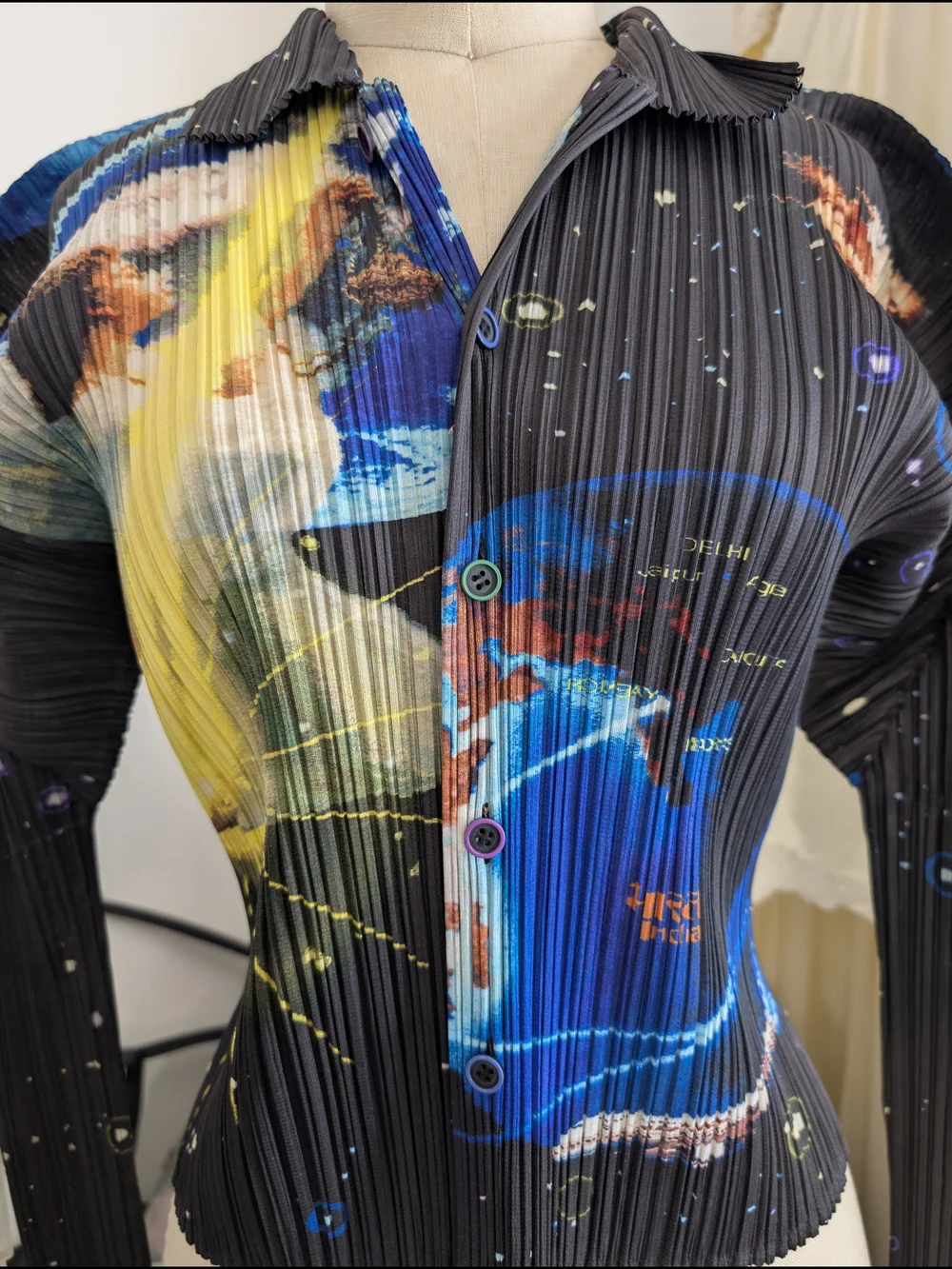 Issey Miyake Black Multicolor Pleats Please Constellation Button-Up Top RARE - Picture 2 of 9